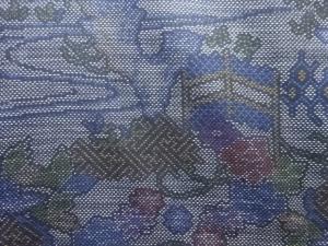 アンティーク　流水に草花模様織出し本場泥大島紬着物（5マルキ）